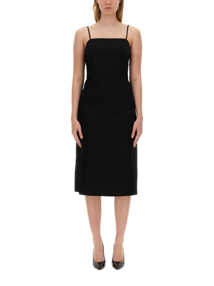 white dress with black detail Theory Midi Dress