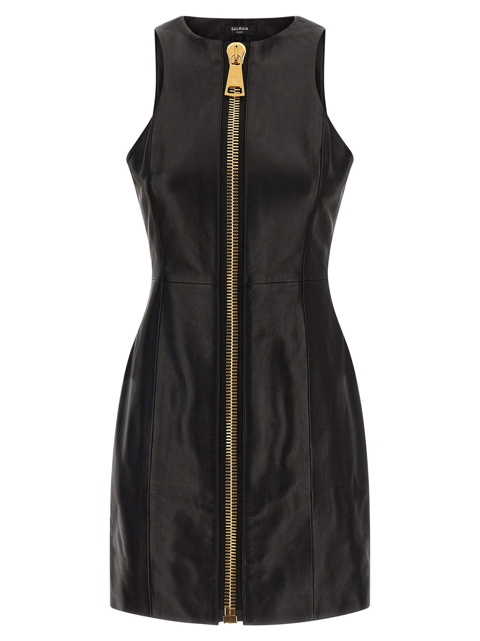 Balmain Maxi Zip Leather Dress Dresses Black