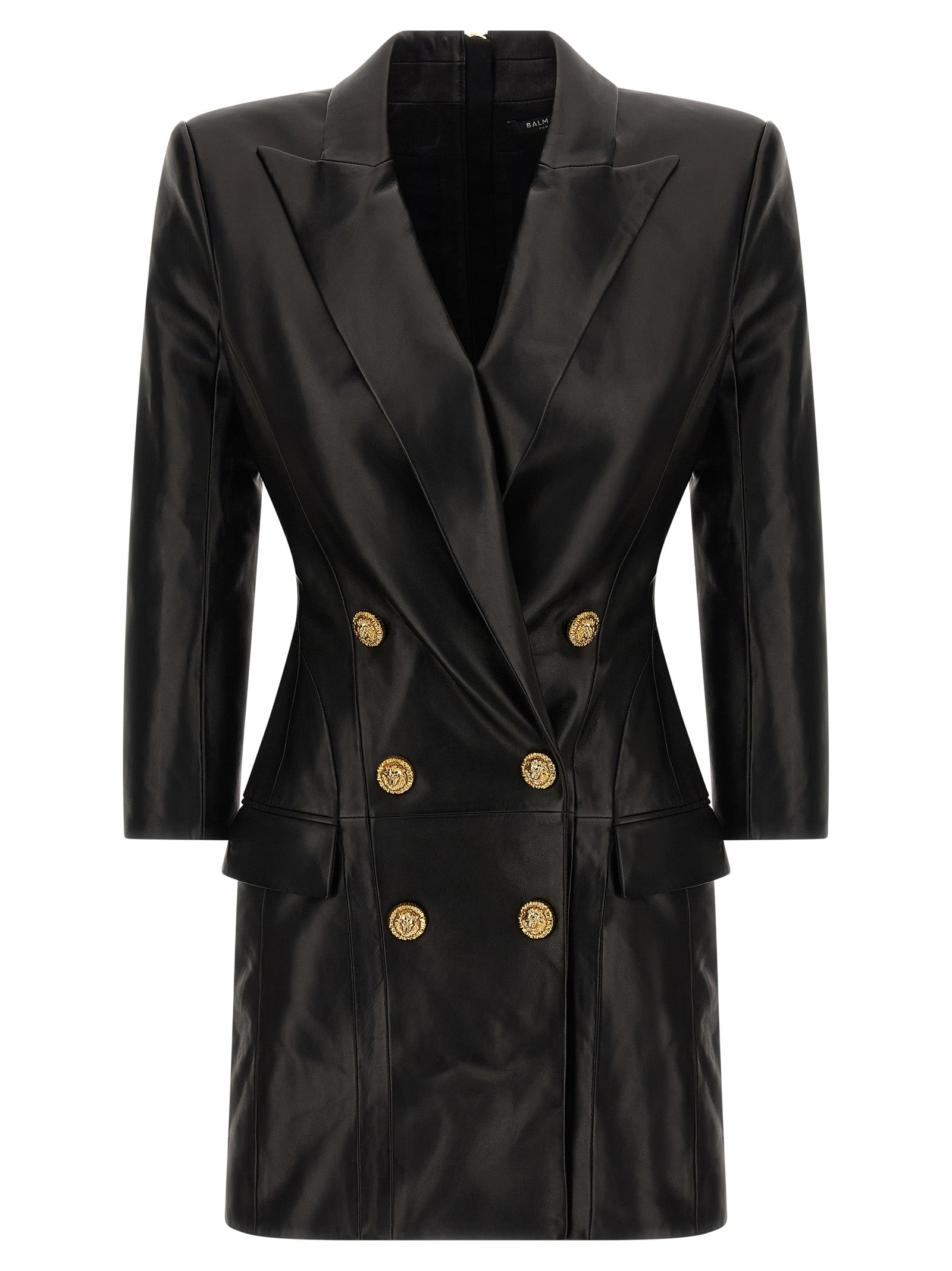 balmain one shoulder blazer dress Balmain Strong-Shoulder Draped Mini Blazer Dress