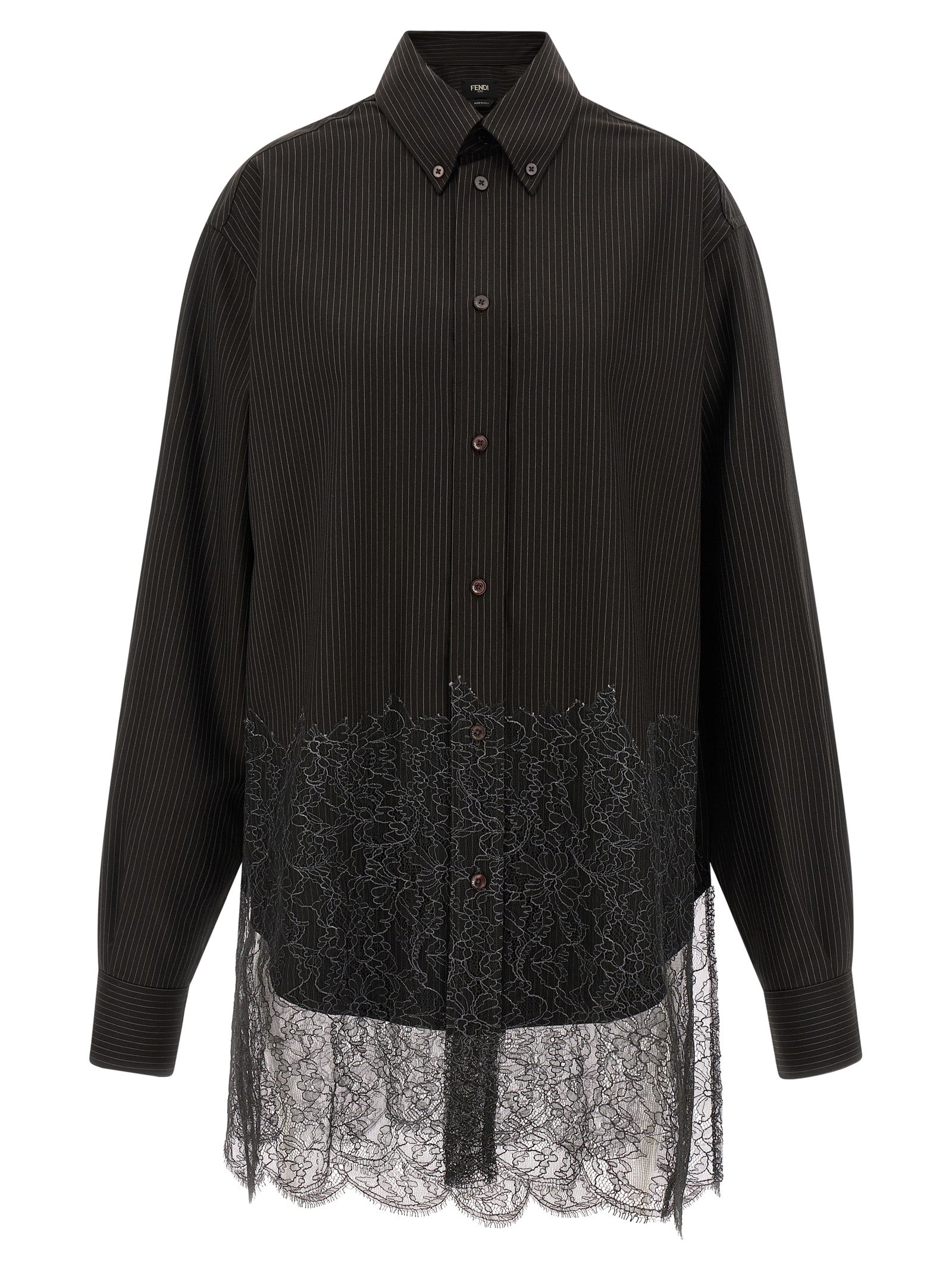 Fendi Wool And Lace Shirt Brown