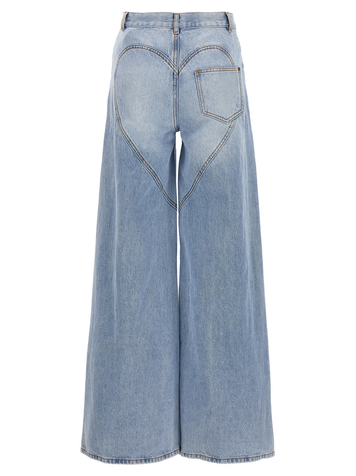 Wide Leg Crystal Slit Jeans Light Blue