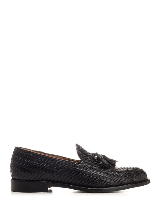 Loafer With Tassels In Woven Leather Loafers Black