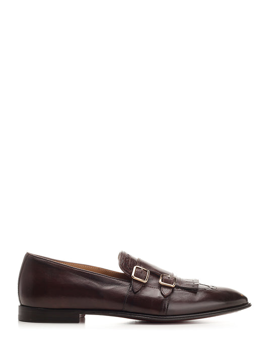 Double Buckle Loafers Lace-Up Shoes Brown