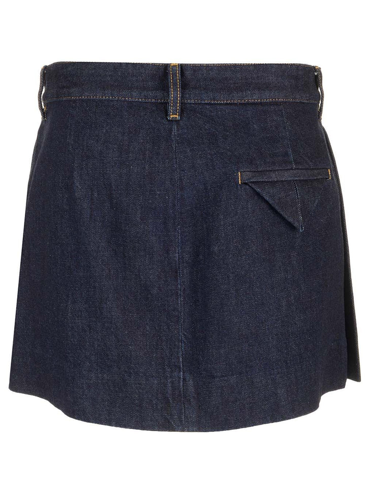 Bottega Veneta Pleated Denim Miniskirt Skirts - Blue | 49de1e3515ffdc50be3ddf7329b46e7626fe5f68