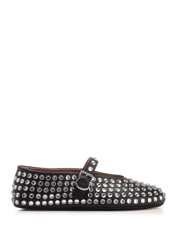 Rhinestone Mesh Ballerina Scarpe Basse White