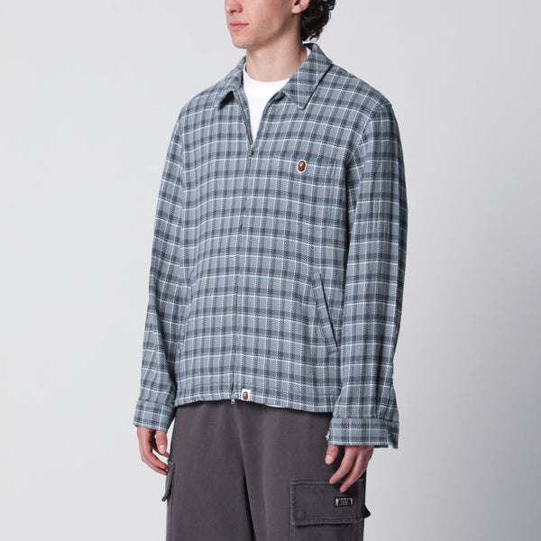 Zip-Up Shirt With Check Pattern In Cotton
