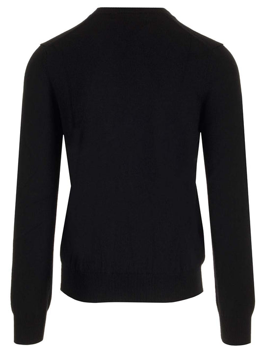 V-Neck Wool Sweater Knitwear Black