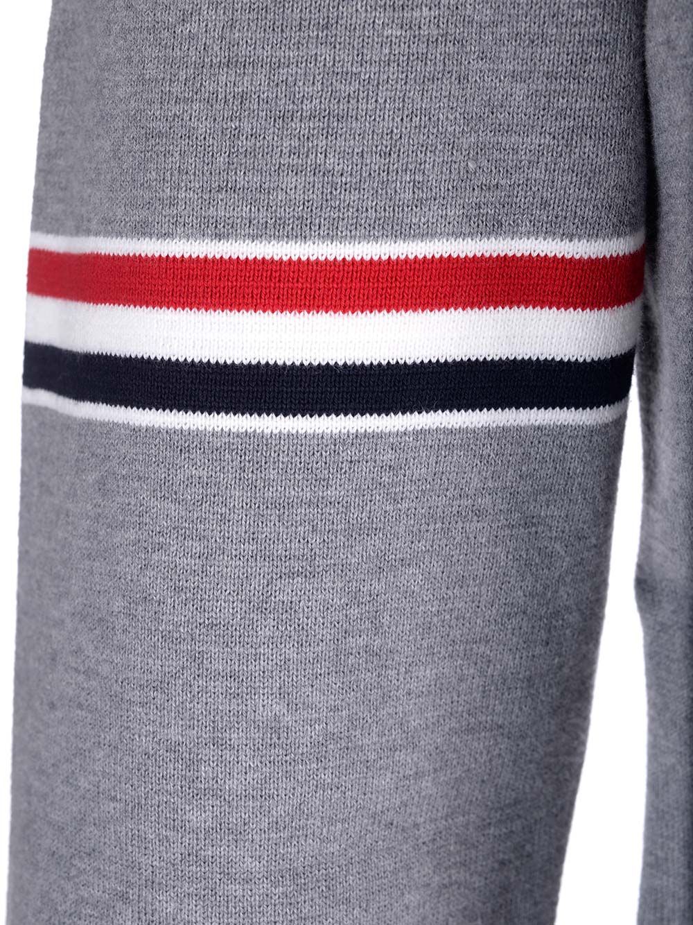 Thom Browne Milano Stitch Crew Neck Pullover W/ Rwb Stripe Sleeves In Cotton Knitwear - Grey | 1d7418412f305e74f4cd2270818d81eb7a987662