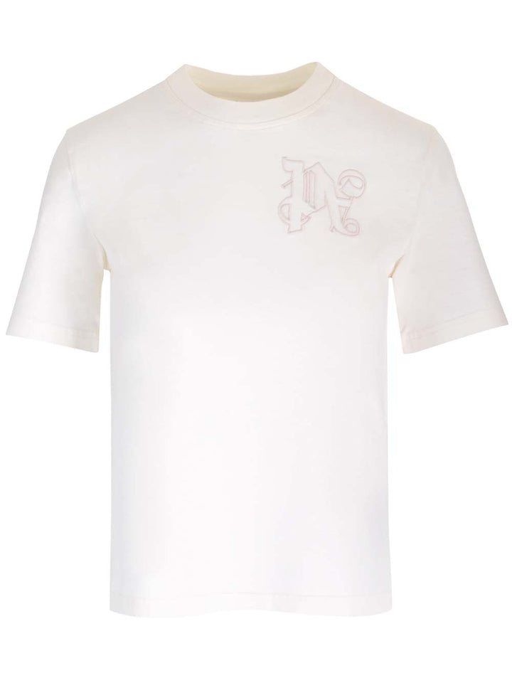 Palm Angels White  With Monogram T-Shirt - White | 746dcf9eb44ebf622b91a6b90a7789528a2beab7