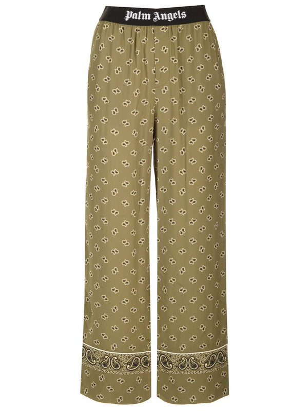 Straight Paisley Print Pants Trousers Green