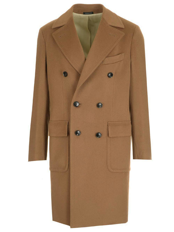 Camel Double-Breasted Coat Coats Beige