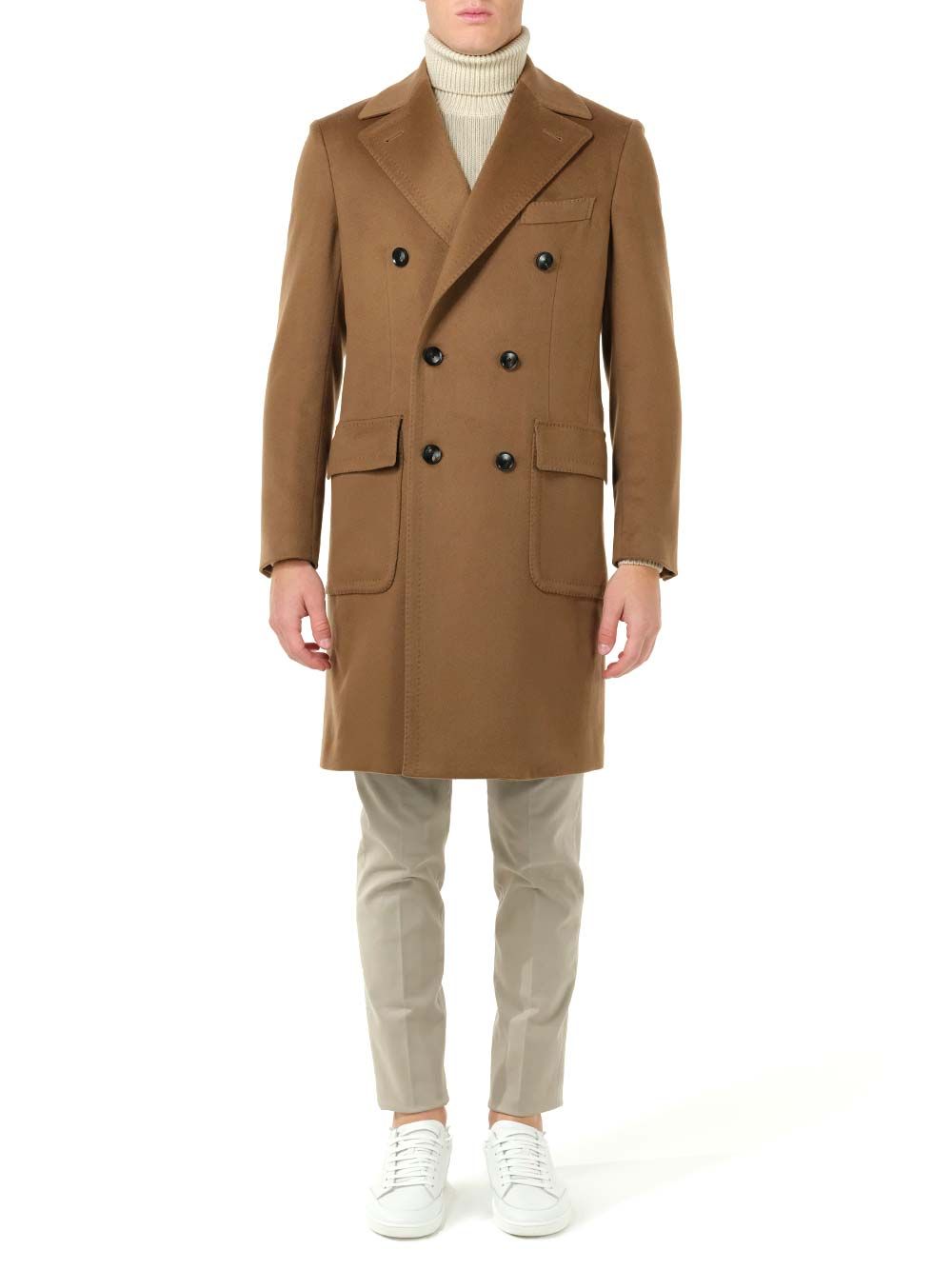 Al Duca D'Aosta Camel Double-Breasted Coat Coats - Beige | 9338ef1d8b930e25057d3436e88caa209e9579e5