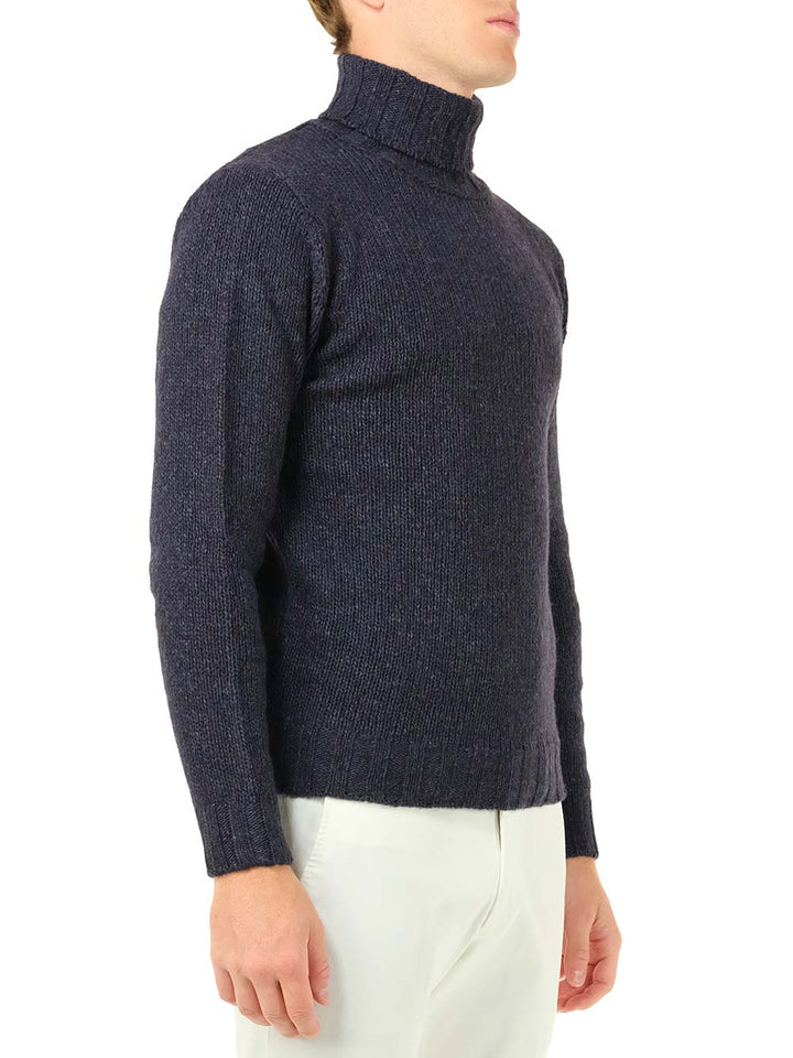 Al Duca D'Aosta Blue Mélange Turtleneck Knitwear - Blue | 3dd3df22e8111f48ede077ba99757c393b6eb350