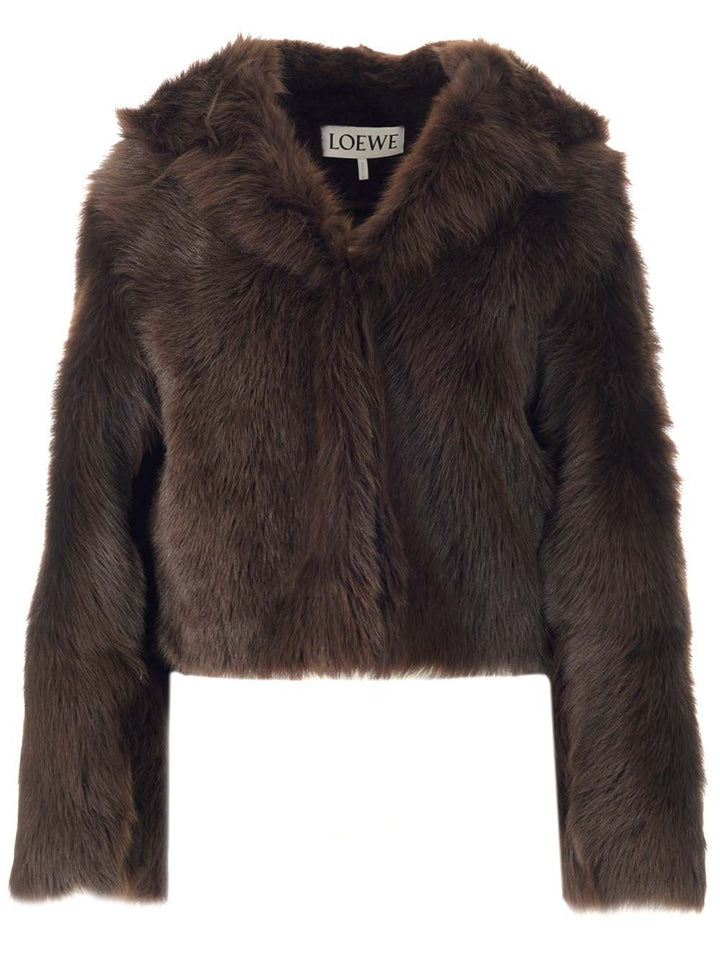 Loewe Shearling Hooded Jacket Coats - Brown | 60d400a7f18c69a2b70b6844628c6f882a8da689