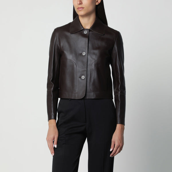 Coffee Brown Emy Cropped Leather Jacket