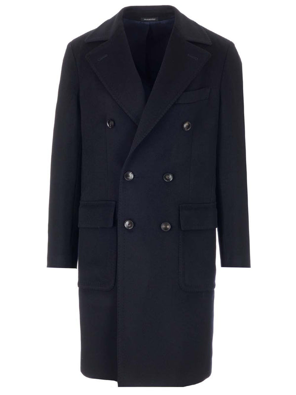 Navy Blue Double-Breasted Coat Coats Blue