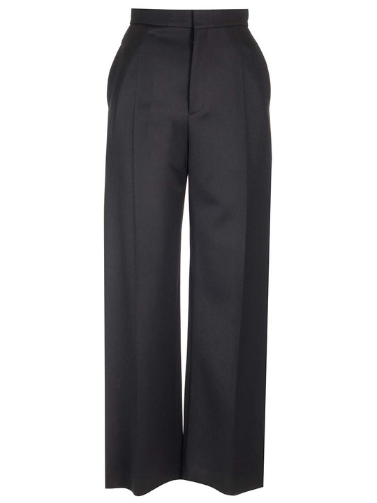 High-Waisted Wool Trousers Black