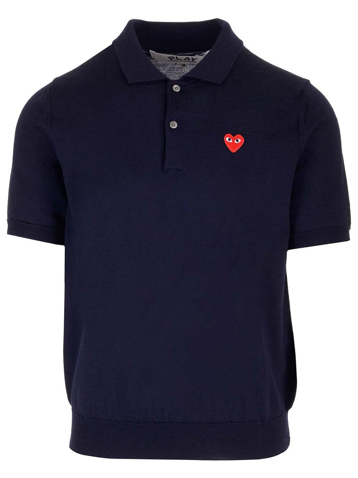Comme Des Garcons Play Wool Polo shirt - Blue | f47b760a45922ecbdadc75de25a89f63e1ab2a48