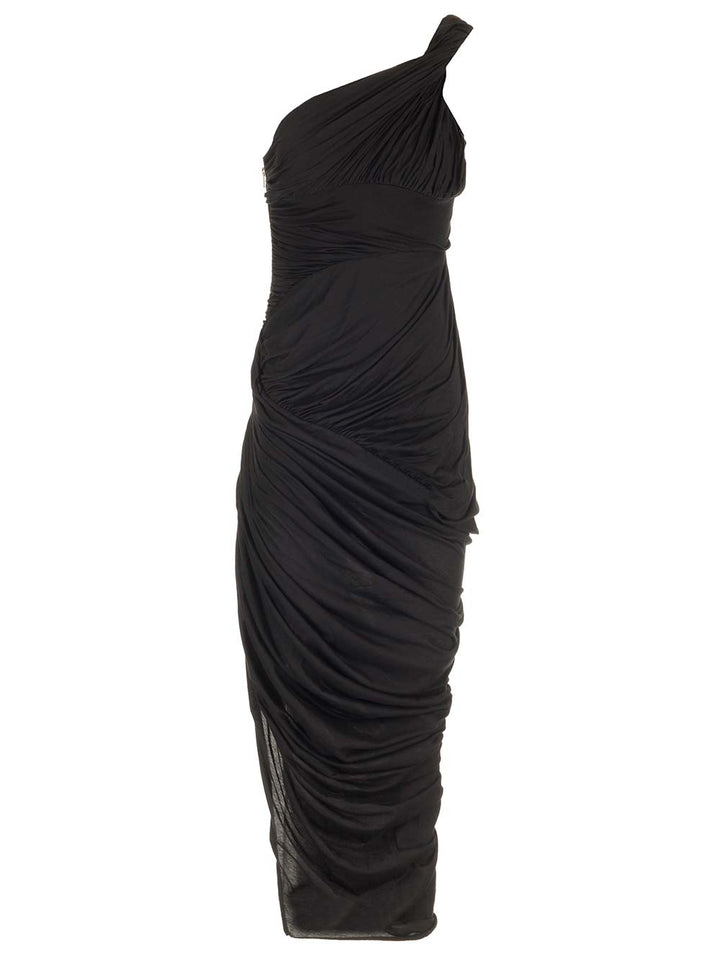 Rick Owens Draped Jersey Midi Dress Dresses - Black | 5c8a3c760b0c1a2905214978a2020cd17e41862a