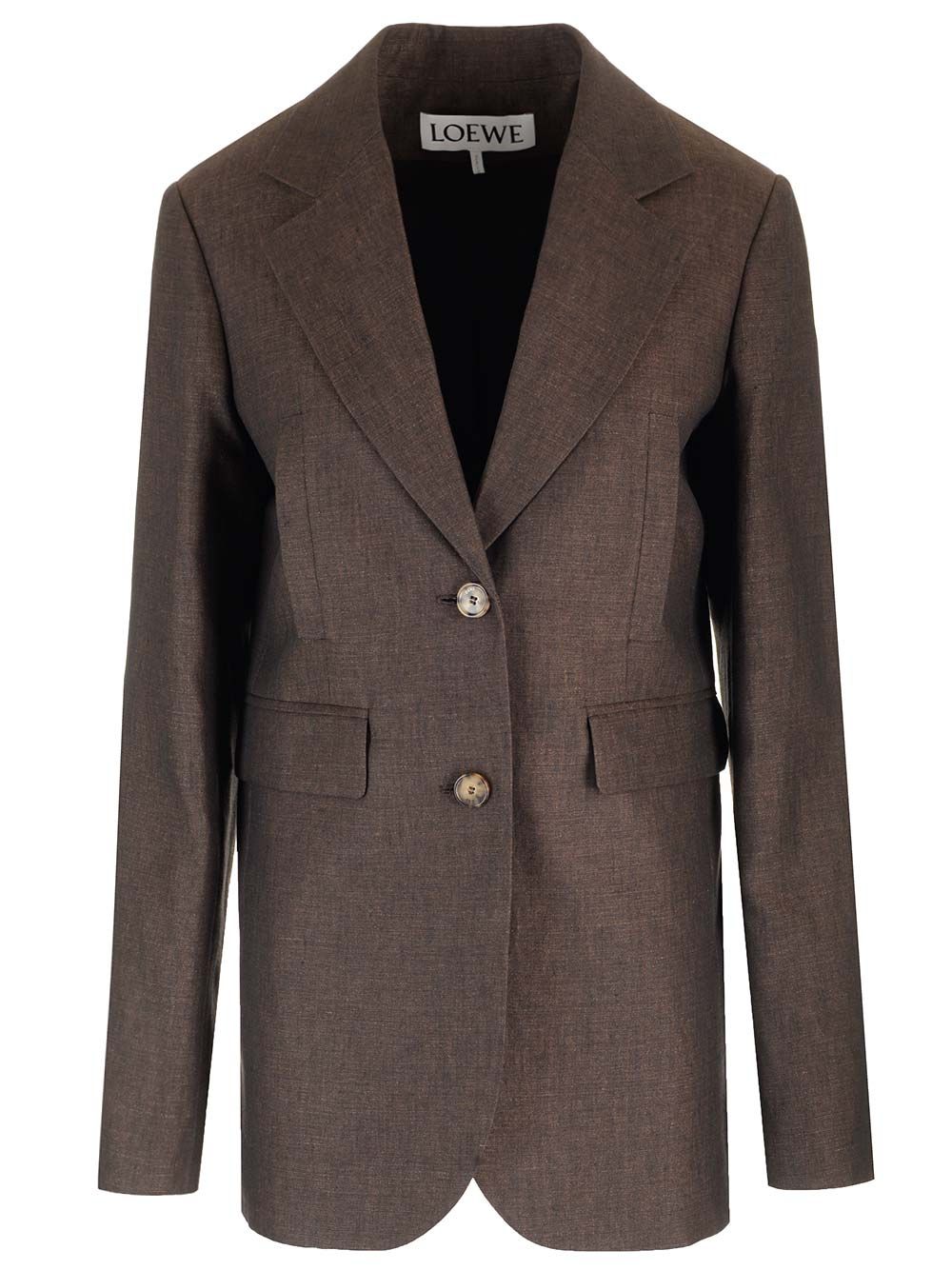 Loewe Linen Single-Breasted Tailored Jacket Jackets - Brown | 239cc9712baedb85f818a5011017a64cdb80e9a3