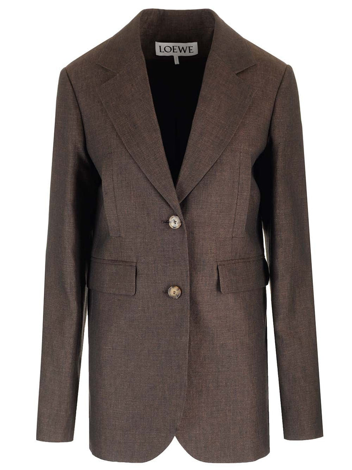 Loewe Linen Single-Breasted Tailored Jacket Jackets - Brown | 239cc9712baedb85f818a5011017a64cdb80e9a3
