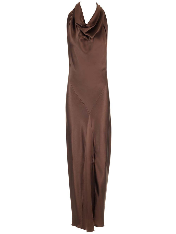 Loewe Long Scarf Dress In Silk Satin Dresses - Brown | 3c396057d41fd60b93c9caf2ba01dad7c3bc7929