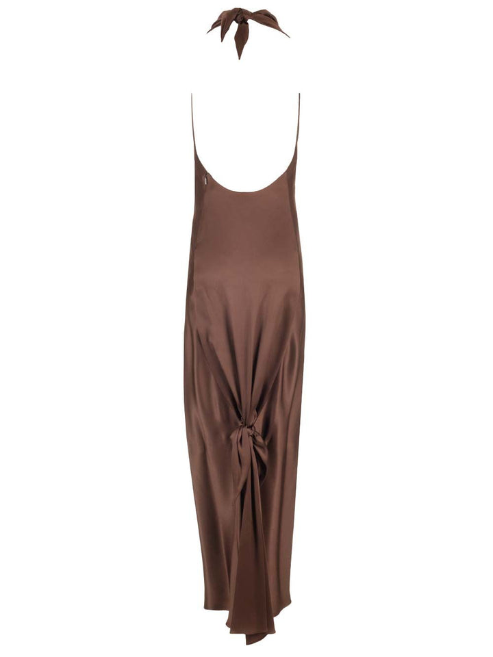 Loewe Long Scarf Dress In Silk Satin Dresses - Brown | 4c857348f192faa5efdeda5f060f6726ad6ea007
