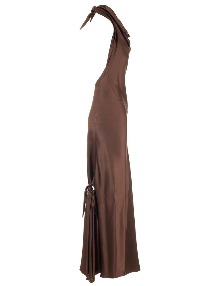 Loewe Long Scarf Dress In Silk Satin Dresses - Brown | 5145ed2a2af70d44eb2d854fe9c3177e0e8bb230