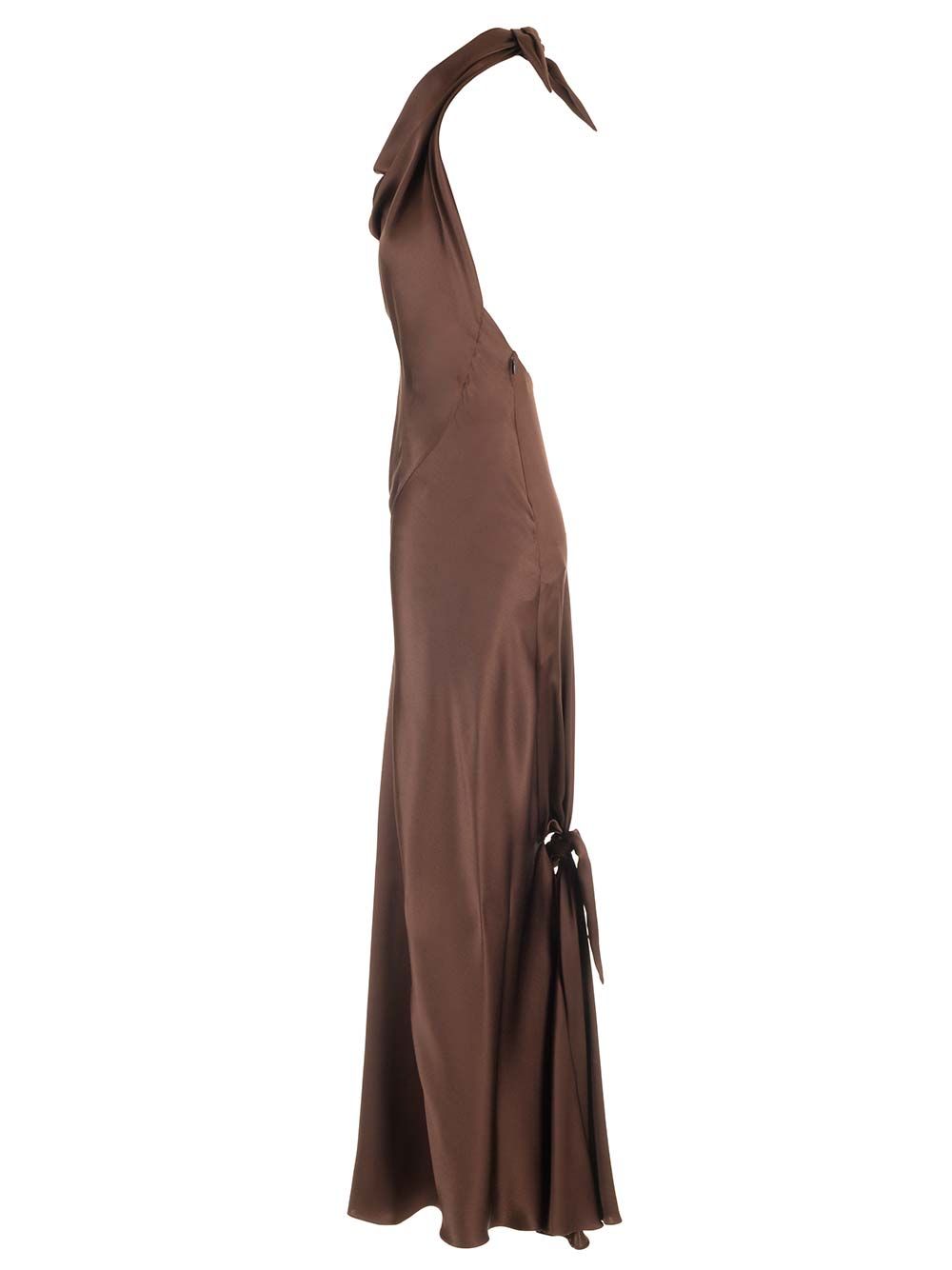 Loewe Long Scarf Dress In Silk Satin Dresses - Brown | 91757c86c2f22a9c3a14b7e1e71d8877fe818c89