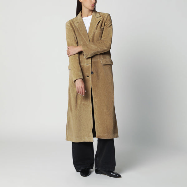 Olive Beige Alissa Single-Breasted Suede Coat