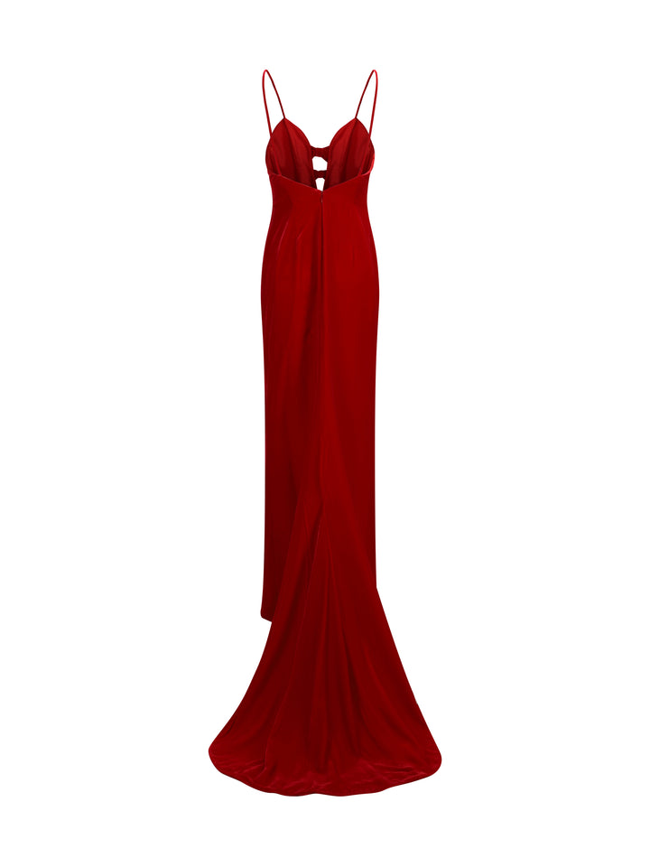 VELVET GOWN WITH BOWS