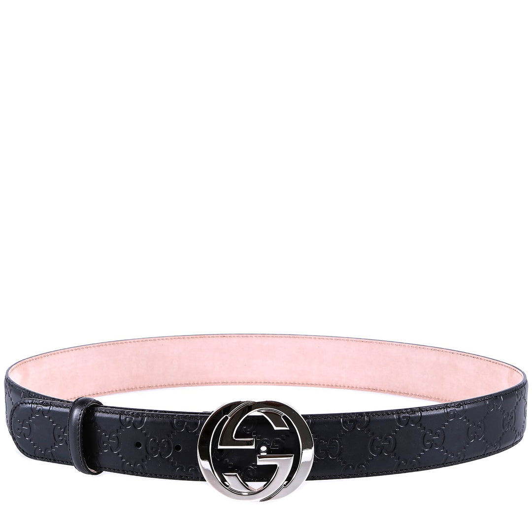 Leather belt with GG silver metal buckle