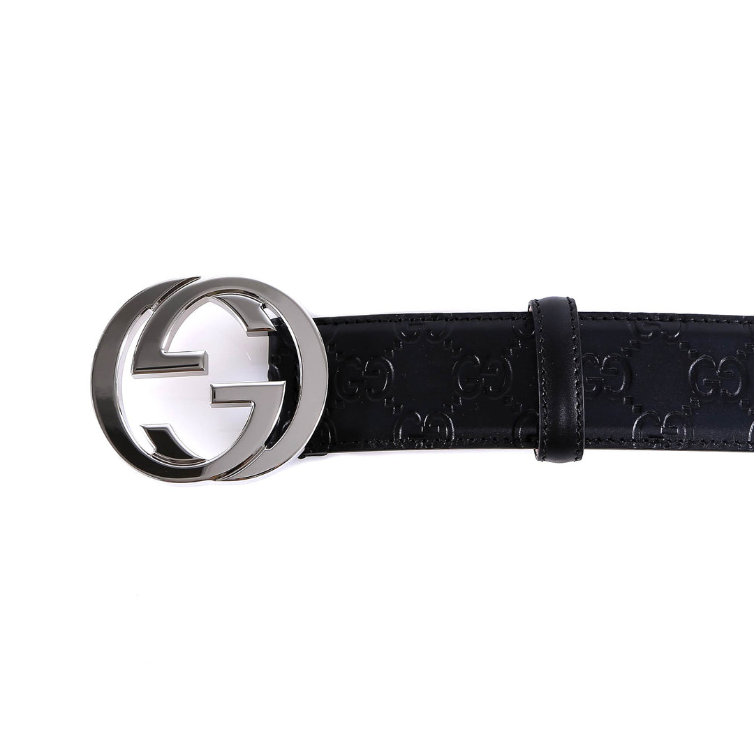 Leather belt with GG silver metal buckle