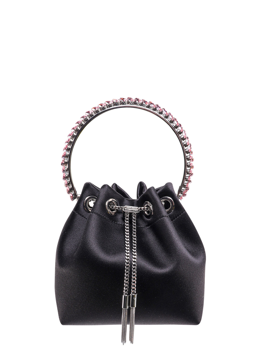 Satin bucket bag with crystals detail