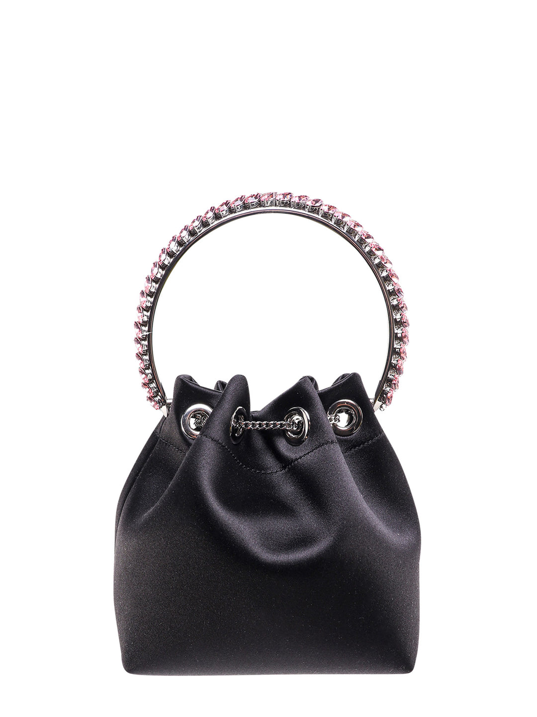 Satin bucket bag with crystals detail