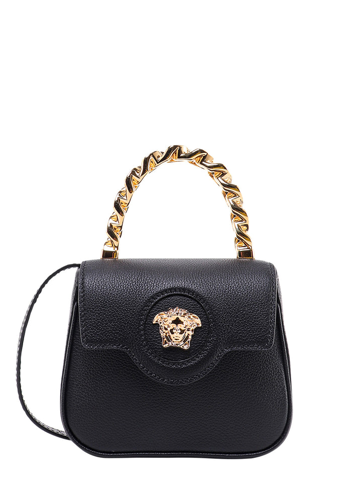 Leather handbag with iconic metal logo Medusa