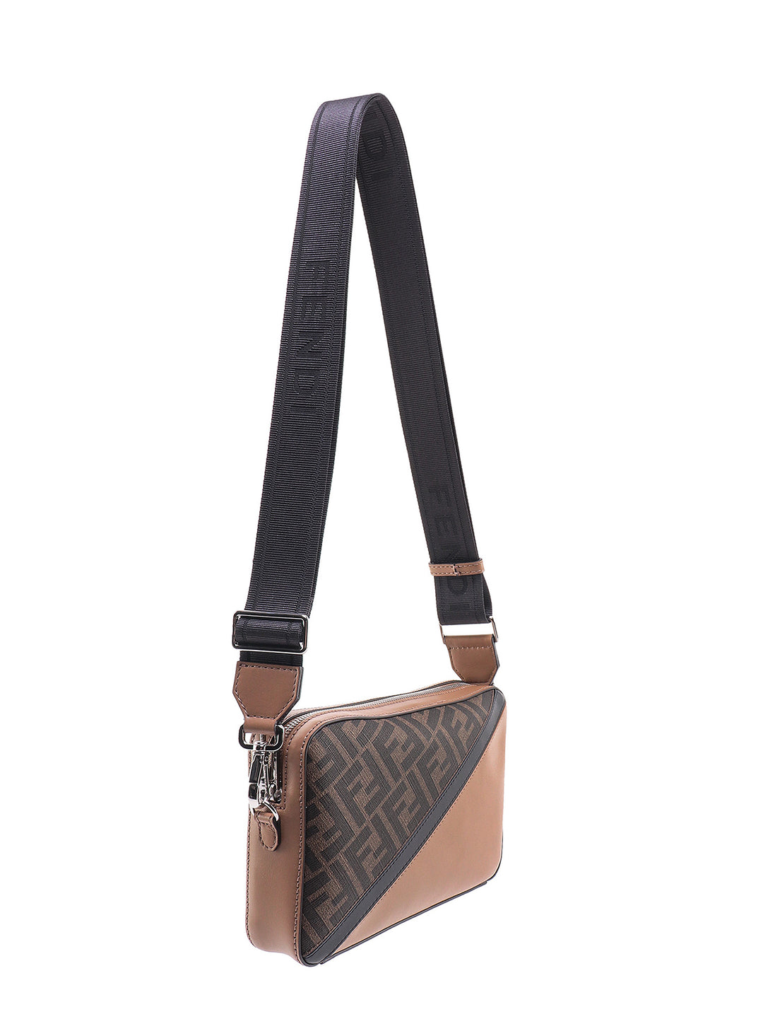 Coated canvas and leather shoulder bag with FF motif