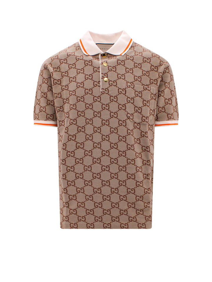 Silk and cotton polo shirt with all-over GG logo