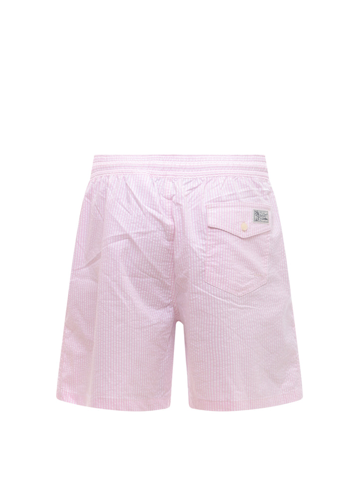 Cotton swim trunk with embroidered logo