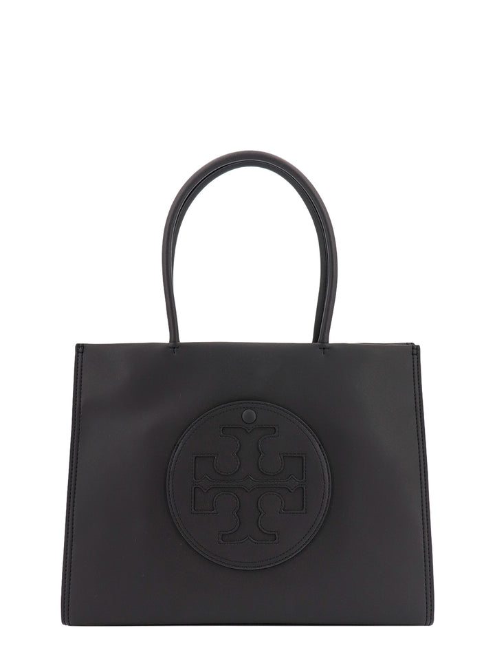 Leather handbag with embossed logo on the front