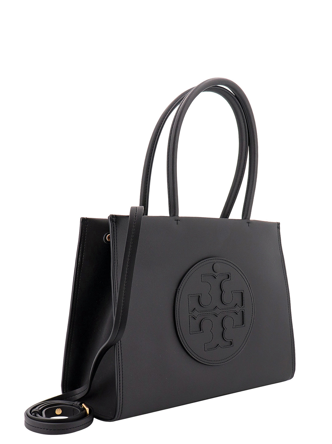 Leather handbag with embossed logo on the front