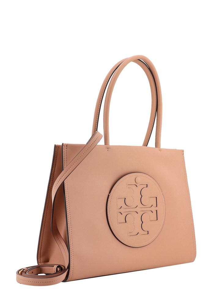 Leather handbag with embossed logo on the front