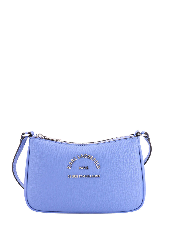 Leather shoulder bag with frontal metal logo