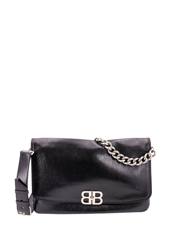 Leather shoulder bag with metal monogram