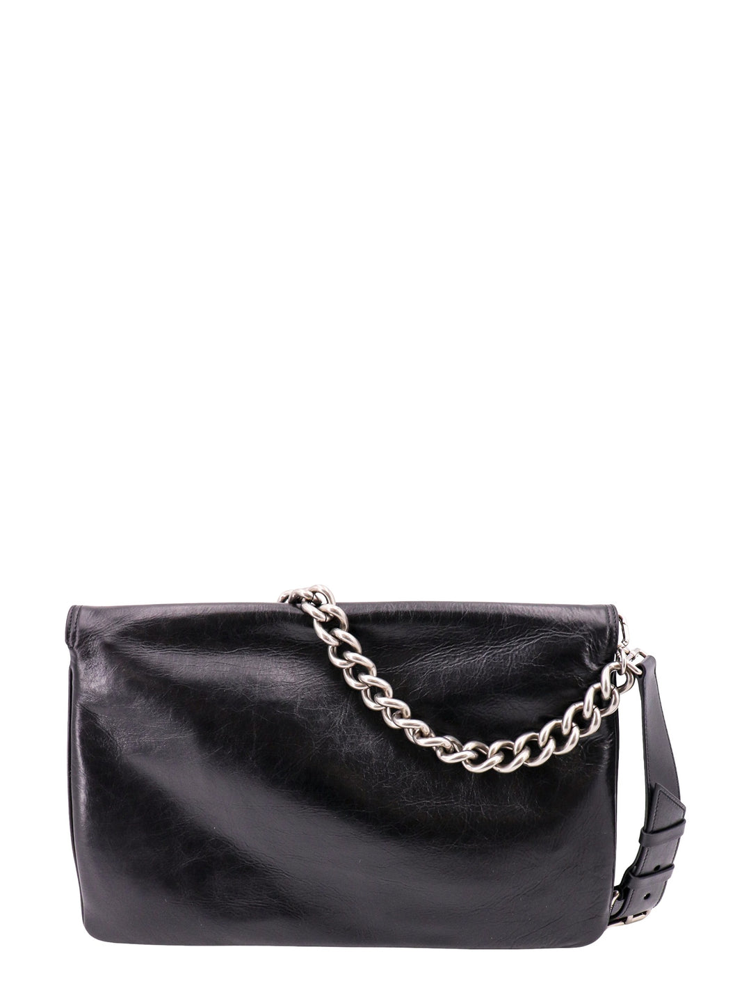 Leather shoulder bag with metal monogram