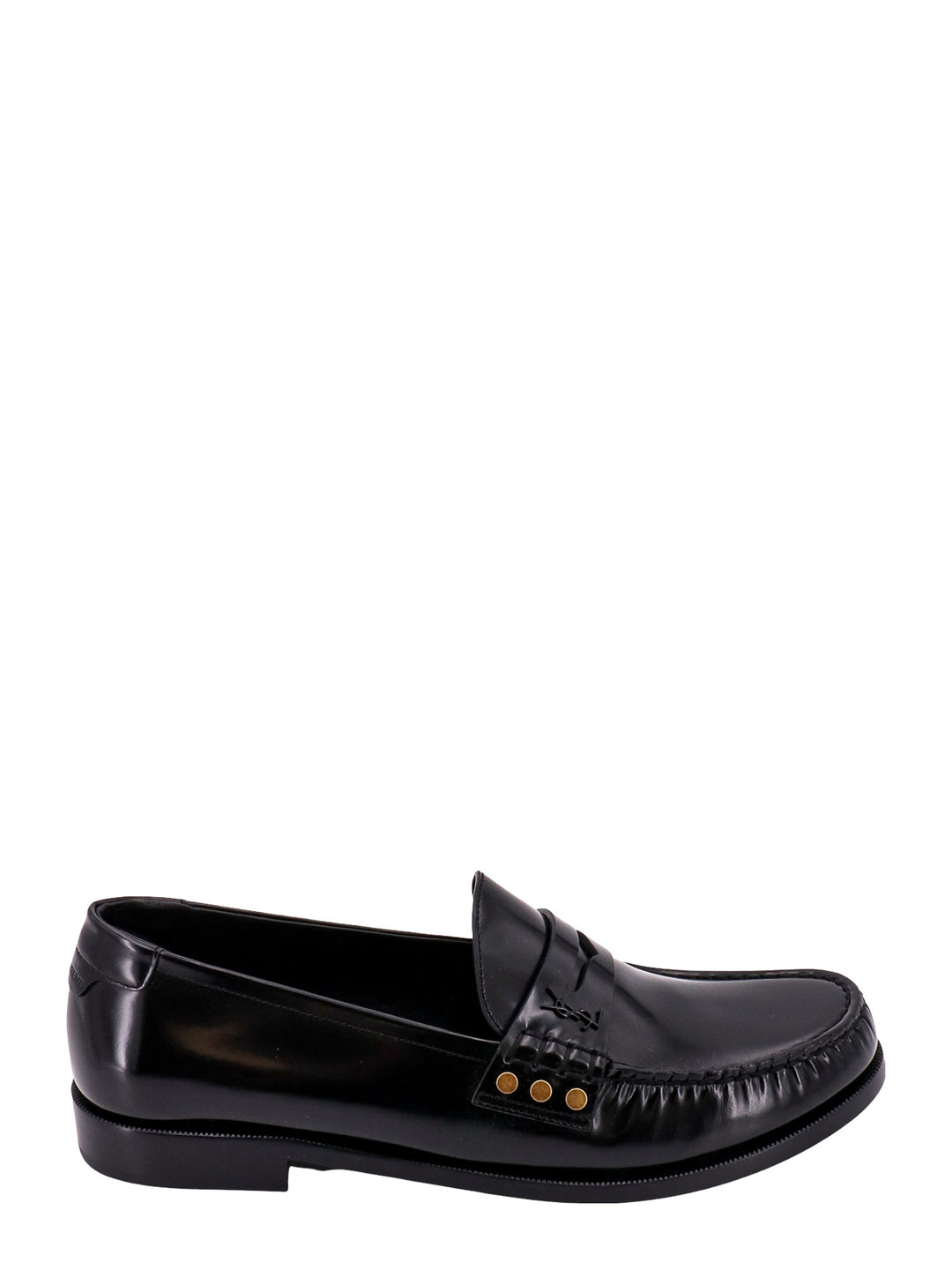 Leather loafer with metal monogram