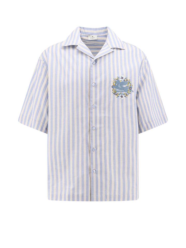 Striped cotton shirt with Pegaso embroidery