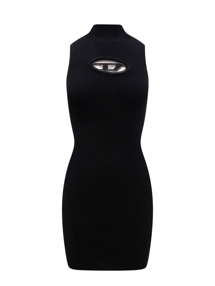 Ribbed viscose dress with frontal monogram