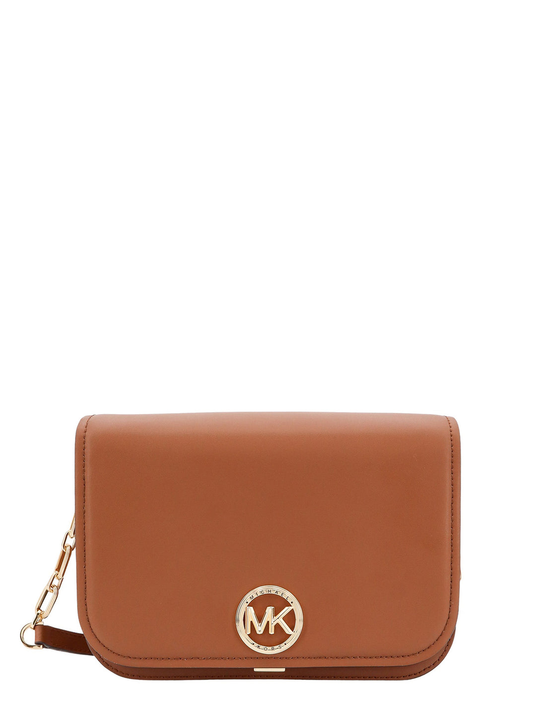 Leather shoulder bag with metal monogram