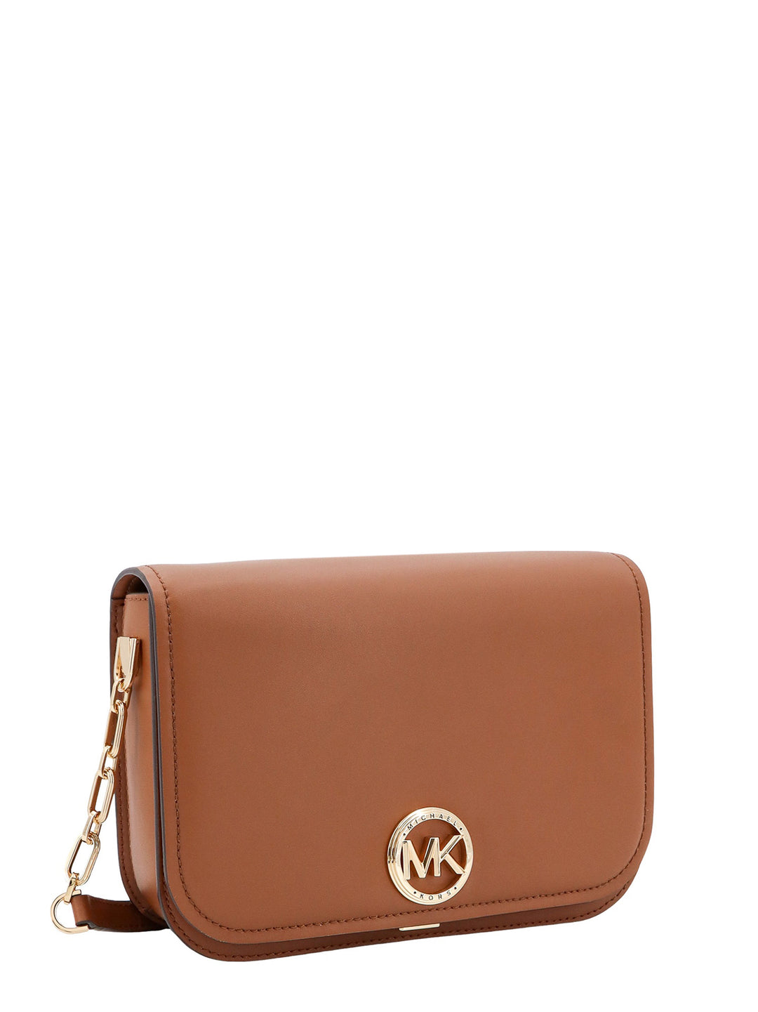 Leather shoulder bag with metal monogram